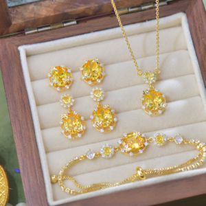 Dainty Matte Gold-Plated Zircon Pendant Necklace & Earrings Set&Bracelet – Minimalist Jewelry