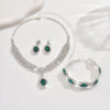 Luxury Emerald Green Teardrop Bridal Jewelry Set – Cubic Zirconia Crystal Necklace, Earrings, Bracelet  for Weddings and Special Occasions