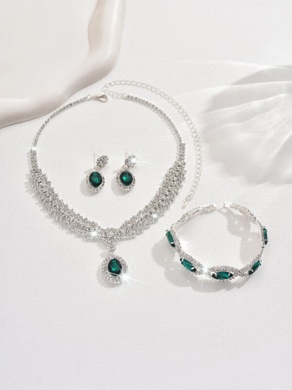 Luxury Emerald Green Teardrop Bridal Jewelry Set – Cubic Zirconia Crystal Necklace, Earrings, Bracelet  for Weddings and Special Occasions