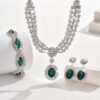 Luxury Emerald Green Teardrop Bridal Jewelry Set – Cubic Zirconia Crystal Necklace, Earrings, Bracelet  for Weddings and Special Occasions