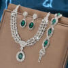 Luxury Emerald Green Teardrop Bridal Jewelry Set – Cubic Zirconia Crystal Necklace, Earrings, Bracelet  for Weddings and Special Occasions