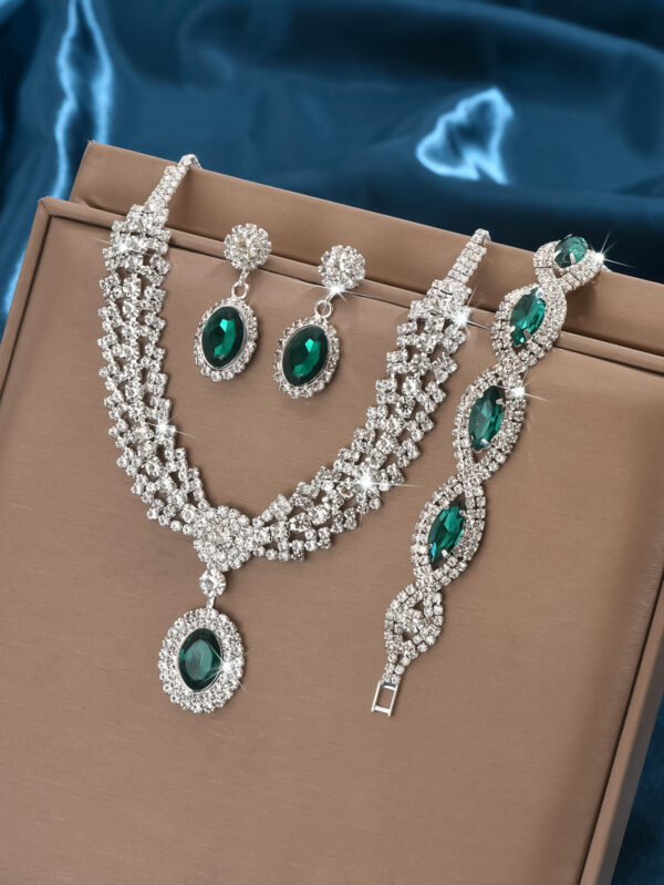 Luxury Emerald Green Teardrop Bridal Jewelry Set – Cubic Zirconia Crystal Necklace, Earrings, Bracelet  for Weddings and Special Occasions