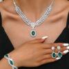 Luxury Emerald Green Teardrop Bridal Jewelry Set – Cubic Zirconia Crystal Necklace, Earrings, Bracelet  for Weddings and Special Occasions