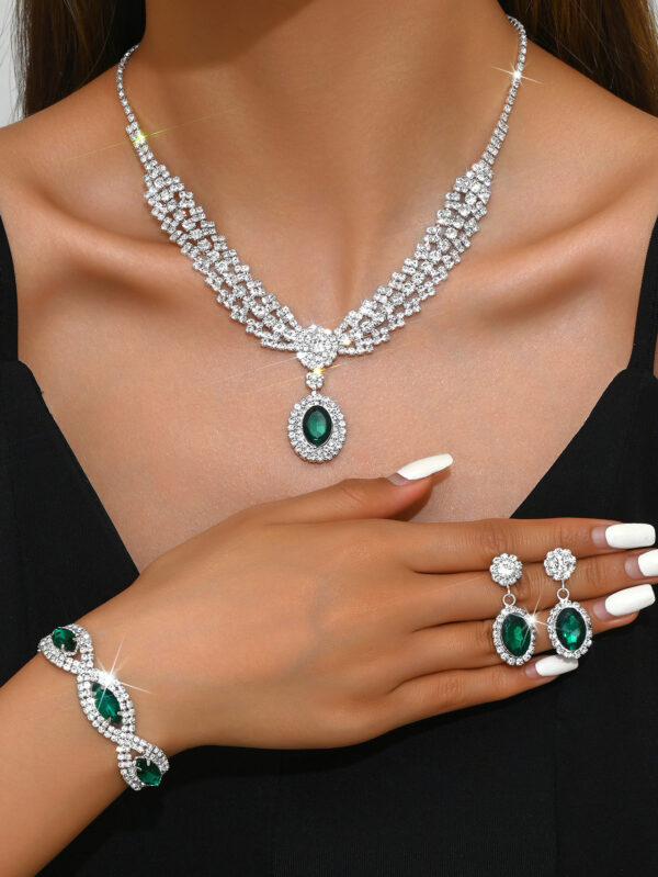 Luxury Emerald Green Teardrop Bridal Jewelry Set – Cubic Zirconia Crystal Necklace, Earrings, Bracelet  for Weddings and Special Occasions