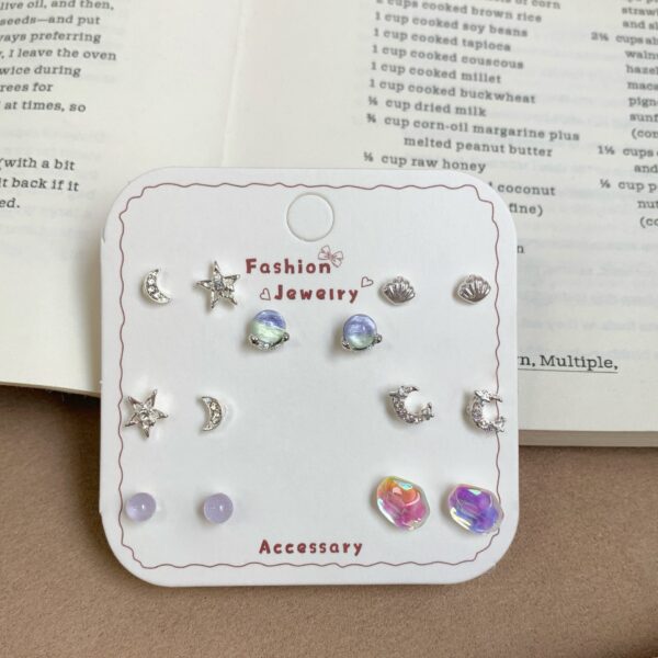 Dreamy Celestial & Ocean 925 Sterling Silver Stud Earring 7-Piece Set