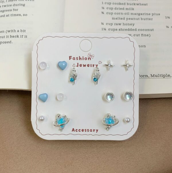 Dreamy Celestial & Ocean 925 Sterling Silver Stud Earring 7-Piece Set