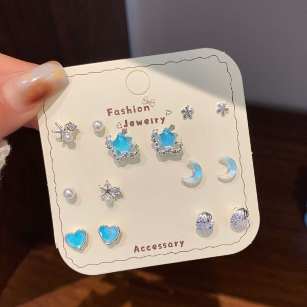 Dreamy Celestial & Ocean 925 Sterling Silver Stud Earring 7-Piece Set