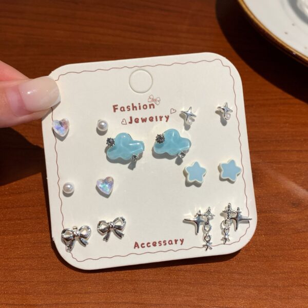 Dreamy Celestial & Ocean 925 Sterling Silver Stud Earring 7-Piece Set