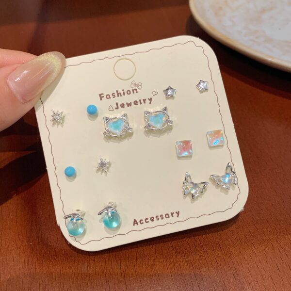 Dreamy Celestial & Ocean 925 Sterling Silver Stud Earring 7-Piece Set
